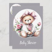 可愛い水の色テディベア赤ちゃん動物 招待状 (正面/裏面)