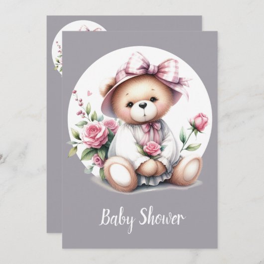 可愛い水の色テディベア赤ちゃん動物 招待状 (正面/裏面)