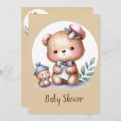 可愛い水の色テディベア赤ちゃん動物 招待状 (正面/裏面)