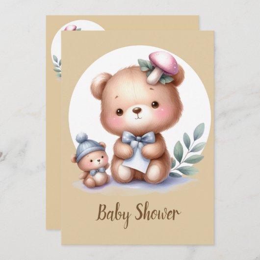 可愛い水の色テディベア赤ちゃん動物 招待状 (正面/裏面)