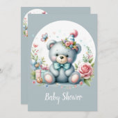 可愛い水の色テディベア赤ちゃん動物 招待状 (正面/裏面)