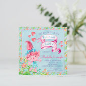 可愛い水の色トロール誕生日パーティーの招待 招待状 (スタンド正面)