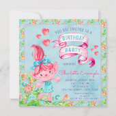 可愛い水の色トロール誕生日パーティーの招待 招待状 (正面)