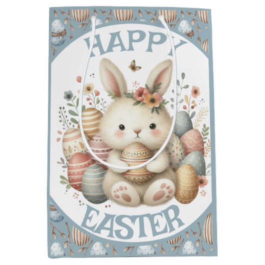 可愛い水の色バニーイースターのカスタマイズ可能 ミディアムペーパーバッグ (正面)