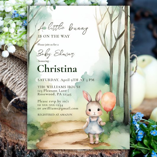 可愛い水の色バニーベビーシャワーガール 招待状