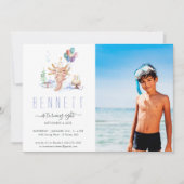 可愛い水の色Axolotl誕生日パーティーフォト 招待状 (正面)