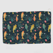 可愛い水中金魚コイ水中競技植物柄 ゴルフタオル (横)