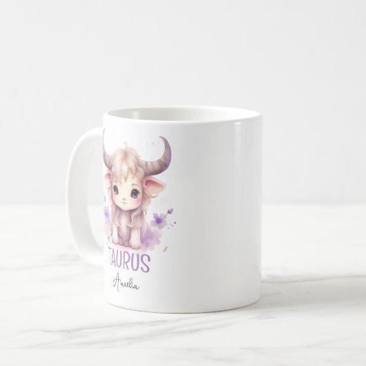 可愛い水彩イラストレーションタウロス〔占星術の〕十二宮図名 コーヒーマグカップ (正面左)