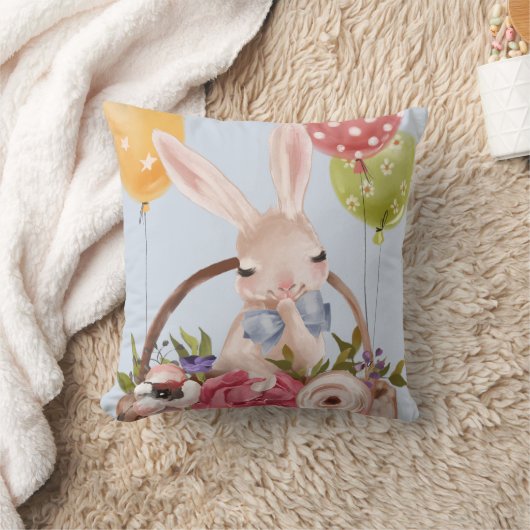 可愛い水彩ウサギの花 |イースター クッション (ブランケット)