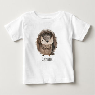 可愛い水彩ウッドランド動物ハリネズミベビー名 ベビーTシャツ