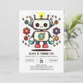 可愛い水彩オンラインロボット誕生日 招待状 (スタンド正面)