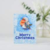 可愛い水彩クリスマスロビンカスタマイズ可能 シーズンポストカード (スタンド正面)