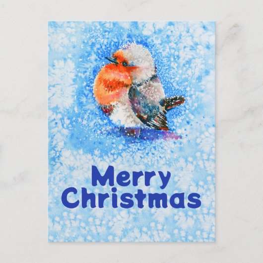 可愛い水彩クリスマスロビンカスタマイズ可能 シーズンポストカード (正面)