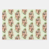 可愛い水彩スロート&トロピカル葉パターン ラッピングペーパーシート (正面3)