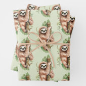 可愛い水彩スロート&トロピカル葉パターン ラッピングペーパーシート (インサイチュ)