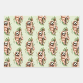 可愛い水彩スロート&トロピカル葉パターン ラッピングペーパーシート