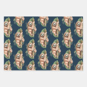 可愛い水彩スロート&トロピカル葉パターン ラッピングペーパーシート (正面2)