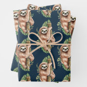 可愛い水彩スロート&トロピカル葉パターン ラッピングペーパーシート (インサイチュ)