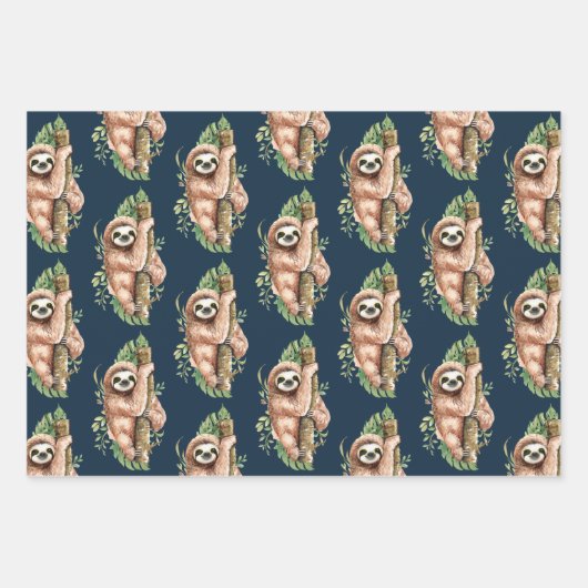 可愛い水彩スロート&トロピカル葉パターン ラッピングペーパーシート (正面)