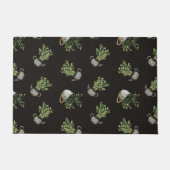 可愛い水彩ティーカップ植物パターンブラック ドアマット (正面)