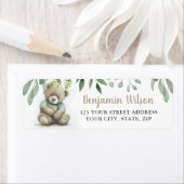 可愛い水彩テディベア緑葉の葉 ラベル (インサイチュ)