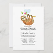 可愛い水彩ナマケモノをテーマにしたバーチャルベイビーシャワー 招待状 (正面)