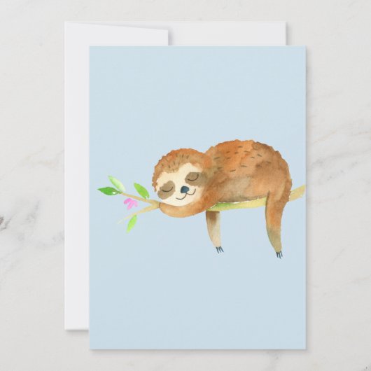 可愛い水彩ナマケモノをテーマにしたバーチャルベイビーシャワー 招待状 (裏面)