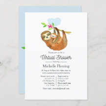 可愛い水彩ナマケモノをテーマにしたバーチャルベイビーシャワー