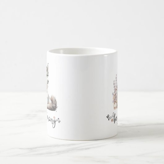 可愛い水彩ハスキー強い書道 コーヒーマグカップ (中央)