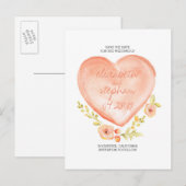 可愛い水彩ハート&花の日付保存 案内ポストカード (正面/裏面)