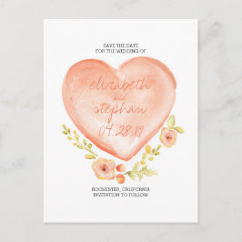 可愛い水彩ハート&花の日付保存 案内ポストカード