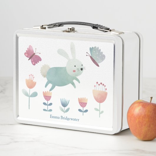 可愛い水彩バニー&フラワーパーソナライズされたズM メタルランチボックス (インサイチュ)