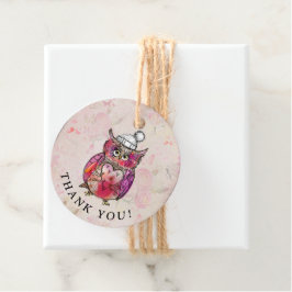 可愛い水彩フクロウ花柄ありがとう フェイバータグ