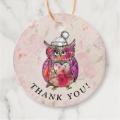 可愛い水彩フクロウ花柄ありがとう フェイバータグ (正面)