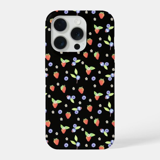 可愛い水彩ブルーベリーとイチゴのデザイン iPhoneケース (裏面)