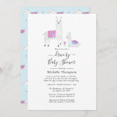 可愛い水彩ラマをテーマにしたベビーシャワー付きドライブ 招待状 (正面/裏面)