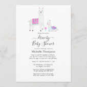 可愛い水彩ラマをテーマにしたベビーシャワー付きドライブ 招待状 (正面)