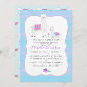 可愛い水彩ラマをテーマにしたベビーシャワー招待状 招待状 (正面/裏面)