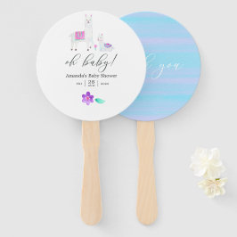 可愛い水彩ラマをテーマにした赤ちゃんシャワー ハンドファン