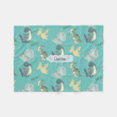 可愛い水彩光ティール（緑がかった色）恐竜の雲の名前 フリースブランケット (正面(横))