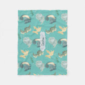 可愛い水彩光ティール（緑がかった色）恐竜の雲の名前 フリースブランケット (正面)