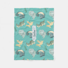 可愛い水彩光ティール（緑がかった色）恐竜の雲の名前 フリースブランケット