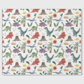 可愛い水彩恐竜の模様のラッピング紙 ラッピングペーパー (フラット)