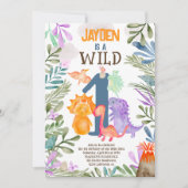 可愛い水彩恐竜の緑のワイルドワン1st 招待状 (正面)