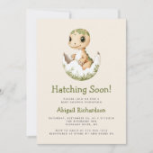 可愛い水彩恐竜ハッチングもうすぐ赤ちゃんシャワー 招待状 (正面)