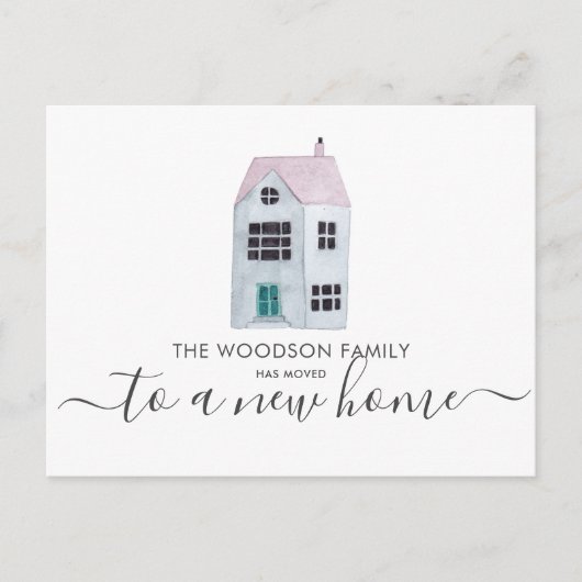 可愛い水彩新しいホームアドレスの移動の変更 案内ポストカード (正面)