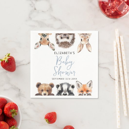 可愛い水彩木地動物少年の赤ちゃんシャワー スタンダードカクテルナプキン (インサイチュ)