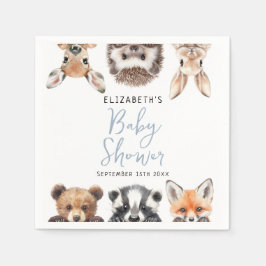 可愛い水彩木地動物少年の赤ちゃんシャワー スタンダードカクテルナプキン