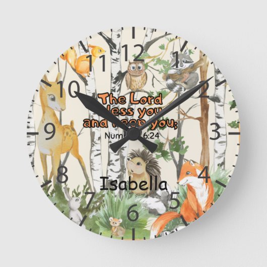 可愛い水彩木地動物聖なる書物、 経典名 ラウンド壁時計 (正面)