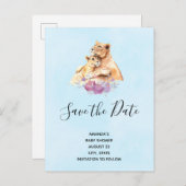 可愛い水彩母獅子と可愛いデートのセーブ インビテーションポストカード (正面/裏面)